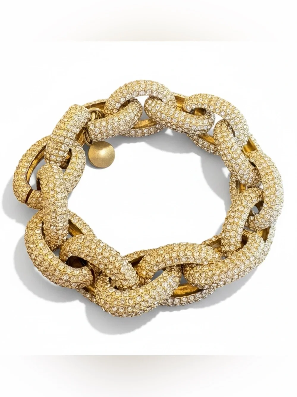 J.Crew Gold Tone Rhinestone Pave Chunky Link Statement Bracelet